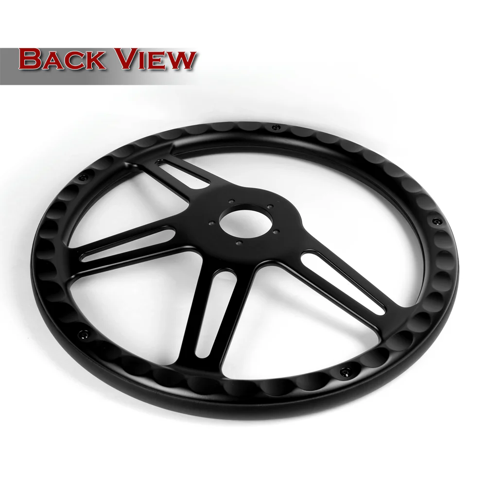 W-Power 18" 457mm 5-Bolt Hole With Aluminum Finished 4-Spoke Half Wrap Steering Wheel -Black Leather Grip/Black Center Spoke - Image 3