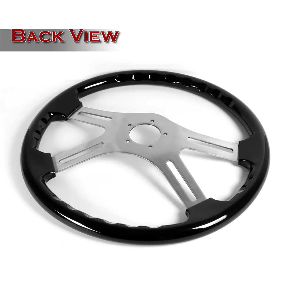 W-Power 18" 457mm 5-Bolt Hole With Aluminum Finished 4-Spoke Steering Wheel -Black Wood Grip/Billet Center Spoke - Image 3