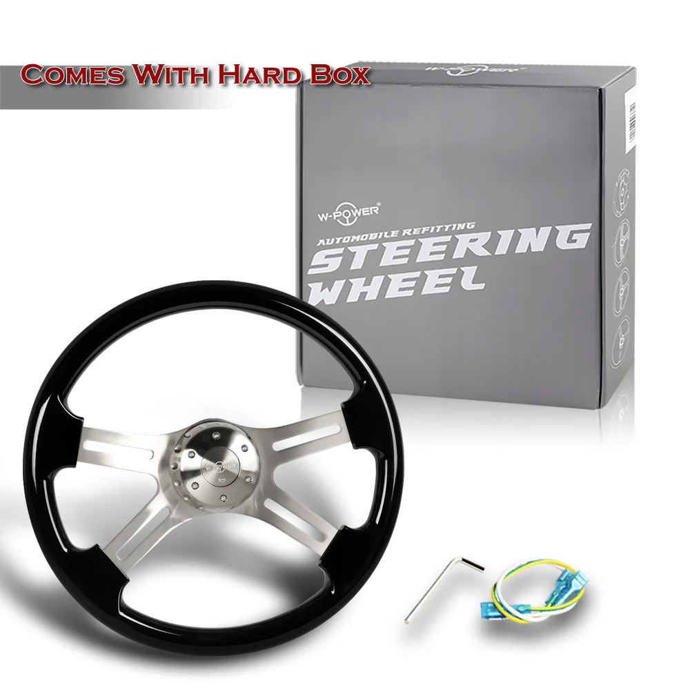 W-Power 18" 457mm 5-Bolt Hole With Aluminum Finished 4-Spoke Steering Wheel -Black Wood Grip/Billet Center Spoke - Image 5