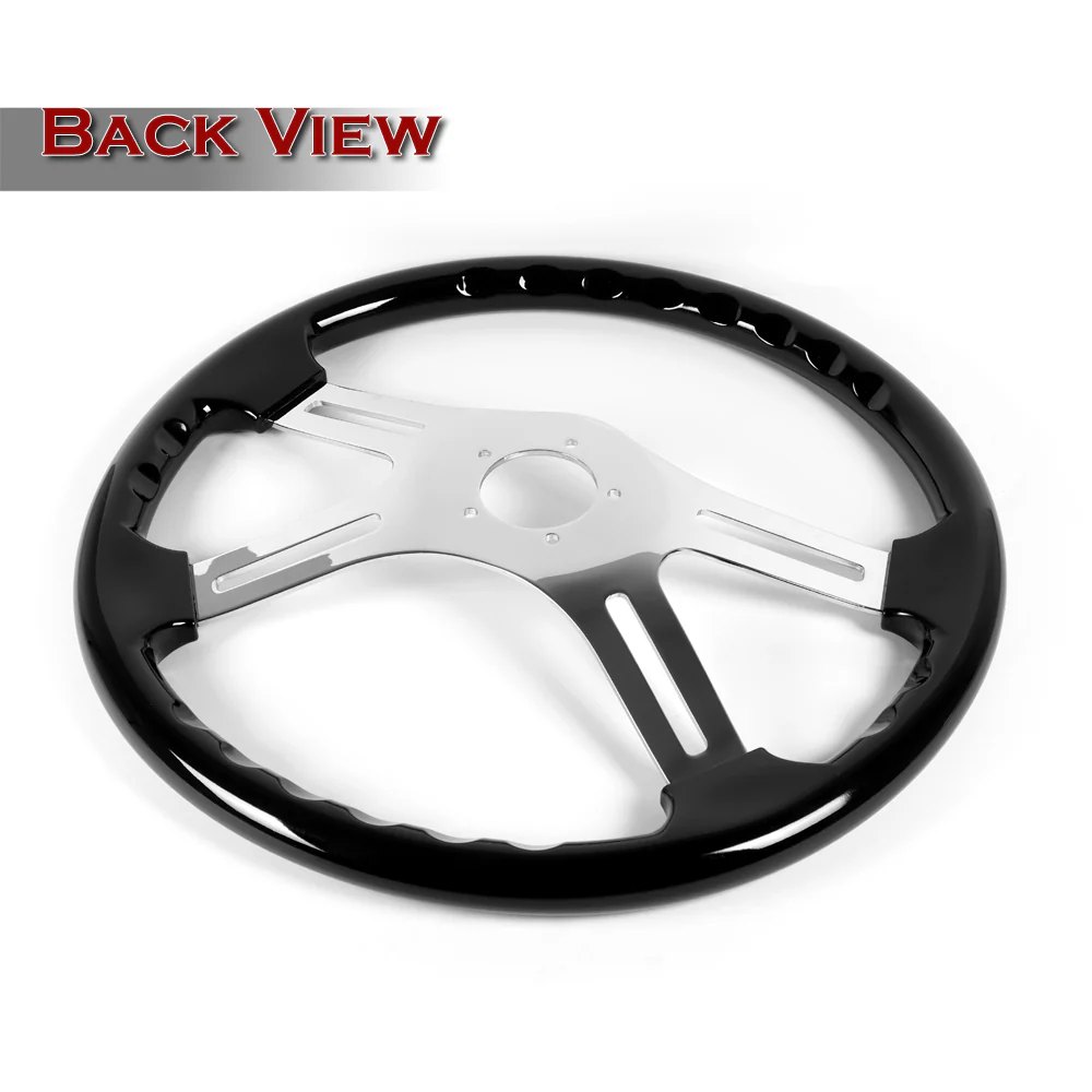 W-Power 18" 457mm 5-Bolt Hole With Aluminum Finished 4-Spoke Steering Wheel -Black Wood Grip/Chrome Center Spoke - Image 3