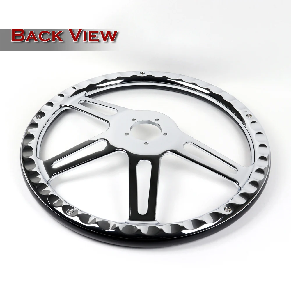 W-Power 18" 457mm 5-Bolt Hole With Aluminum Finished 4-Spoke Half Wrap Steering Wheel -Black Wood Grip/Chrome Center Spoke - Image 3