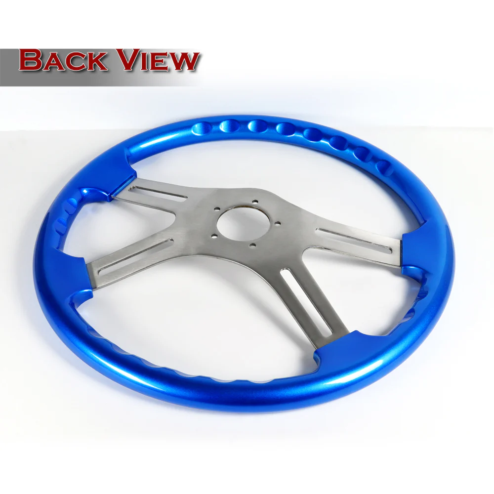 W-Power 18" 457mm 5-Bolt Hole With Aluminum Finished 4-Spoke Steering Wheel -Blue Wood Grip/Billet Center Spoke - Image 3