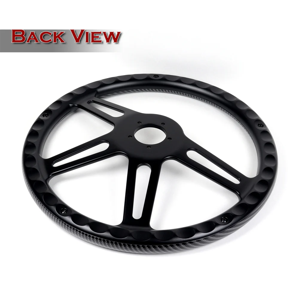 W-Power 18" 457mm 5-Bolt Hole With Aluminum Finished 4-Spoke Half Wrap Steering Wheel -Carbon Fiber Painted Grip/Black Center Spoke - Image 3