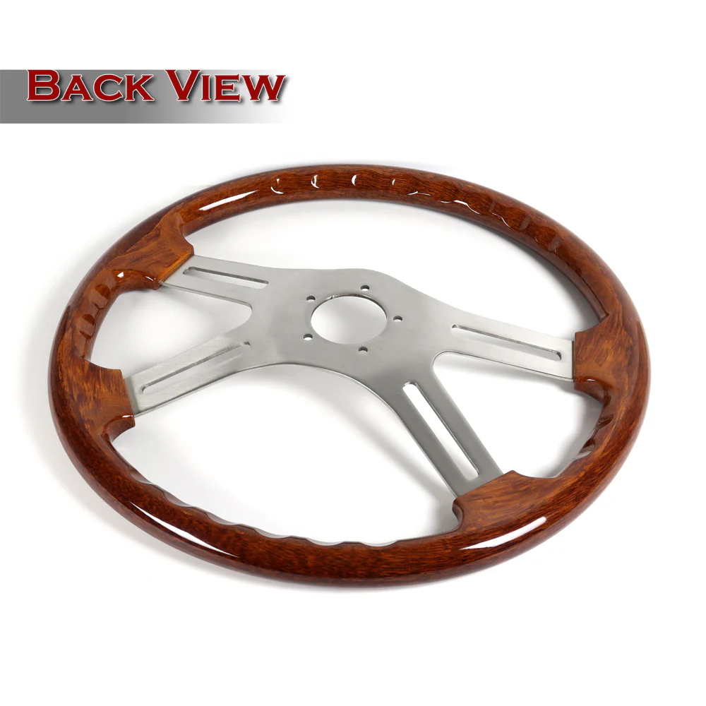 W-Power 18" 457mm 5-Bolt Hole With Aluminum Finished 4-Spoke Steering Wheel -Dark Wood Grip/Billet Center Spoke - Image 3