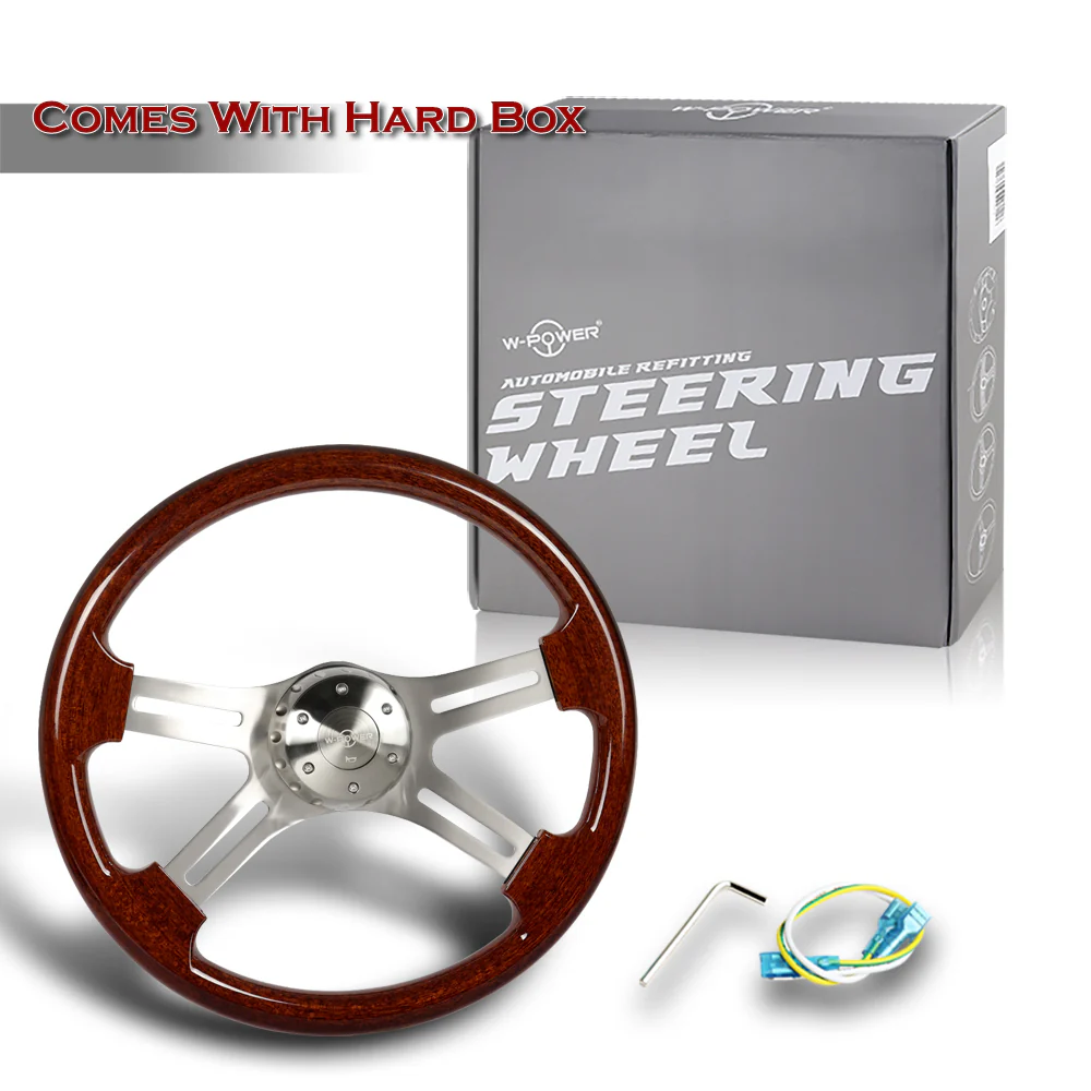 W-Power 18" 457mm 5-Bolt Hole With Aluminum Finished 4-Spoke Steering Wheel -Dark Wood Grip/Billet Center Spoke - Image 6