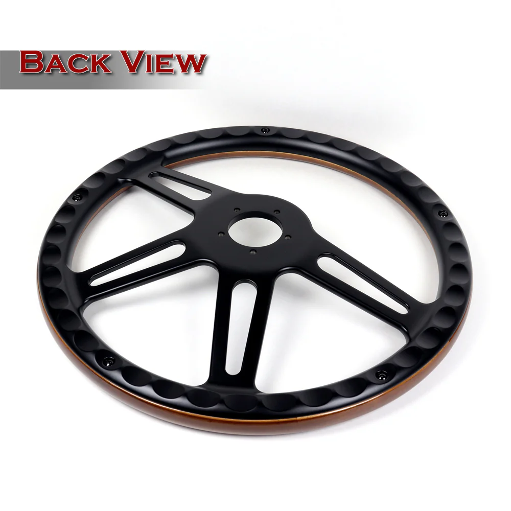 W-Power 18" 457mm 5-Bolt Hole With Aluminum Finished 4-Spoke Half Wrap Steering Wheel -Dark Wood Grip/Black Center Spoke - Image 3