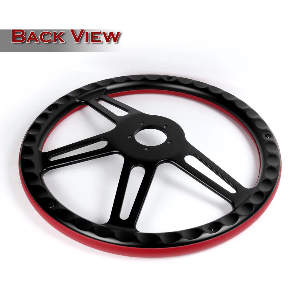 W-Power 18" 457mm 5-Bolt Hole With Aluminum Finished 4-Spoke Half Wrap Steering Wheel -Red Leather Grip/Black Center Spoke - Image 3