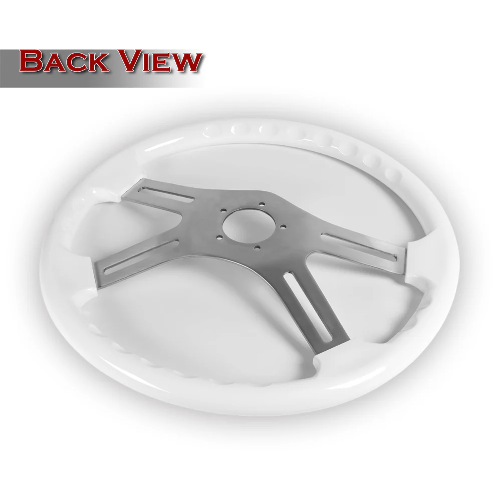 W-Power 18" 457mm 5-Bolt Hole With Aluminum Finished 4-Spoke Steering Wheel -White Wood Grip/Billet Center Spoke - Image 3