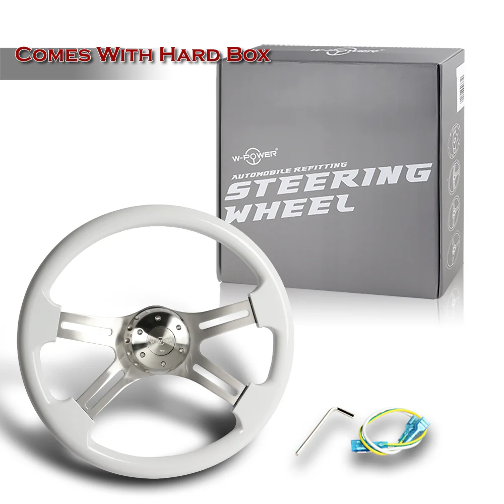 W-Power 18" 457mm 5-Bolt Hole With Aluminum Finished 4-Spoke Steering Wheel -White Wood Grip/Billet Center Spoke - Image 6