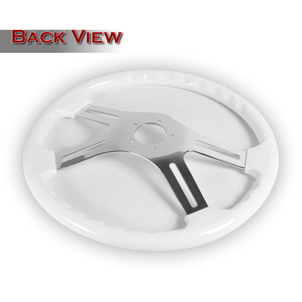 W-Power 18" 457mm 5-Bolt Hole With Aluminum Finished 4-Spoke Steering Wheel -White Wood Grip/Chrome Center Spoke - Image 3