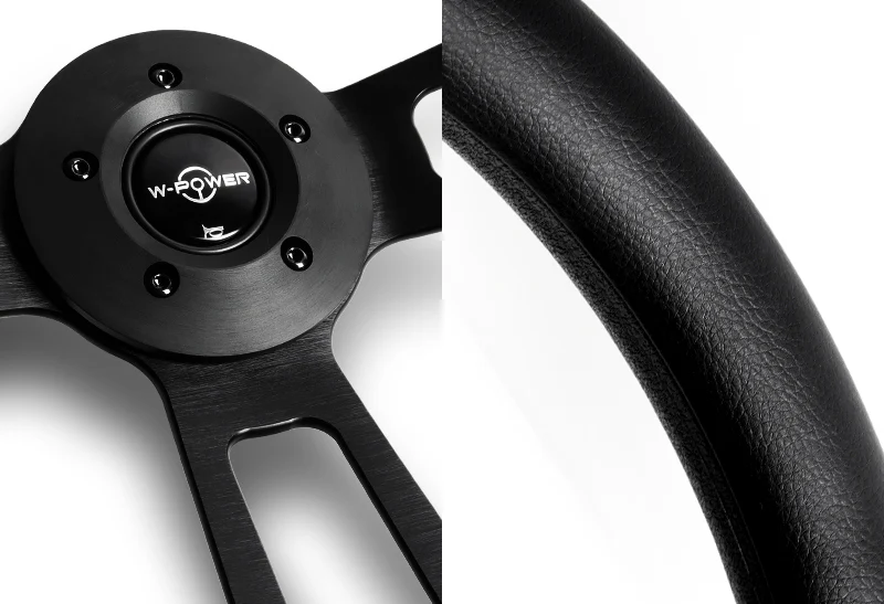 W-Power 18" Black Leather Grip 5-Hole Aluminum 3-Spoke Vintage Steering Wheel - Image 2