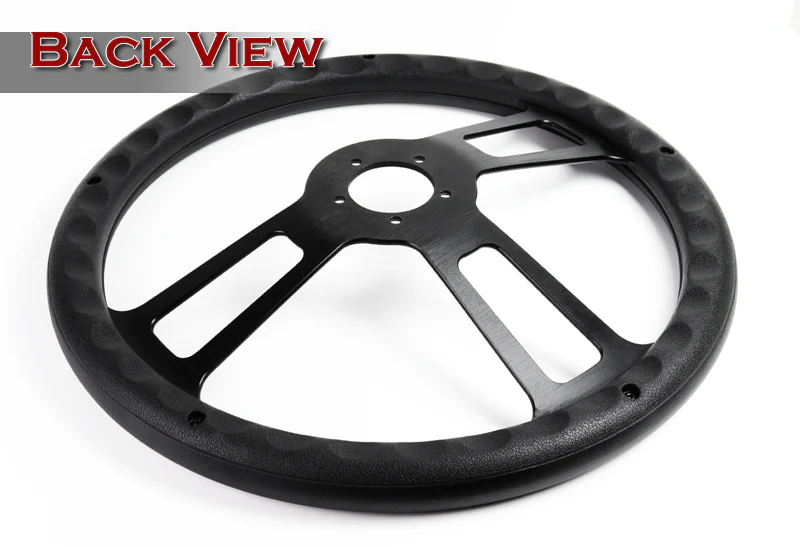 W-Power 18" Black Leather Grip 5-Hole Aluminum 3-Spoke Vintage Steering Wheel - Image 4
