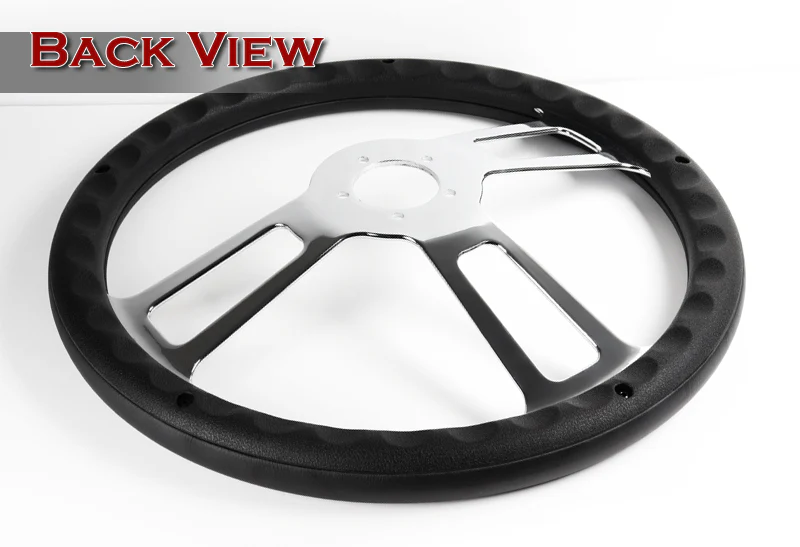 W-Power 18" Black Leather Grip 5-Hole Chrome 3-Spoke Vintage Steering Wheel - Image 4