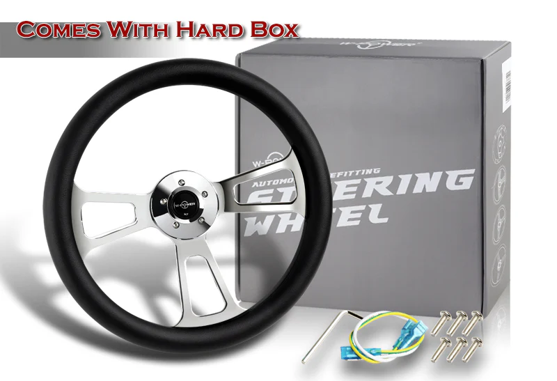 W-Power 18" Black Leather Grip 5-Hole Chrome 3-Spoke Vintage Steering Wheel - Image 5