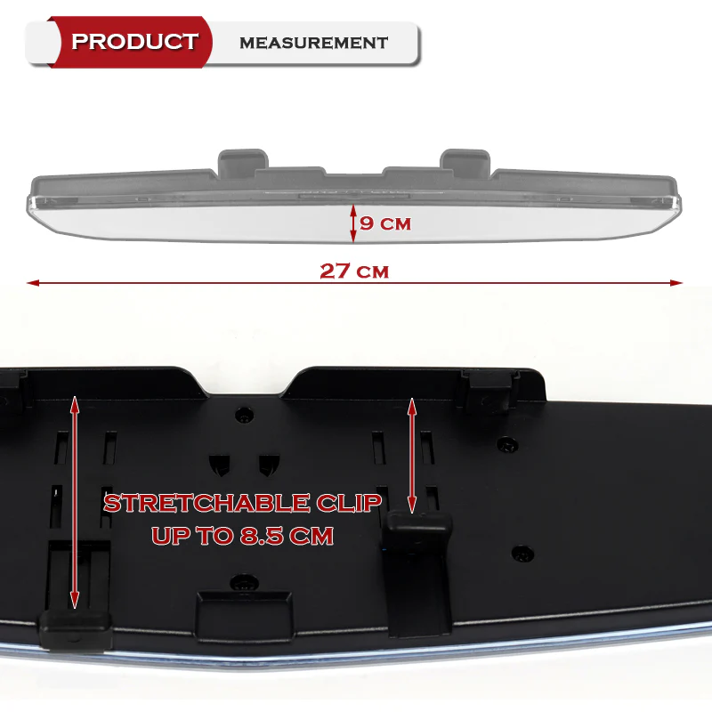 W-Power 270mm Wide Universal Interior Clip On Largest Visibility Panoramic Rear View Mirror -Blue Tint Flat - Image 6