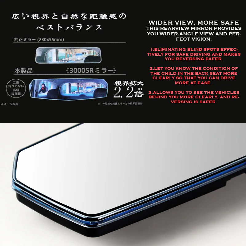 W-Power 270mm Wide Universal Interior Clip On Largest Visibility Panoramic Rear View Mirror -Clear Tint Flat - Image 4