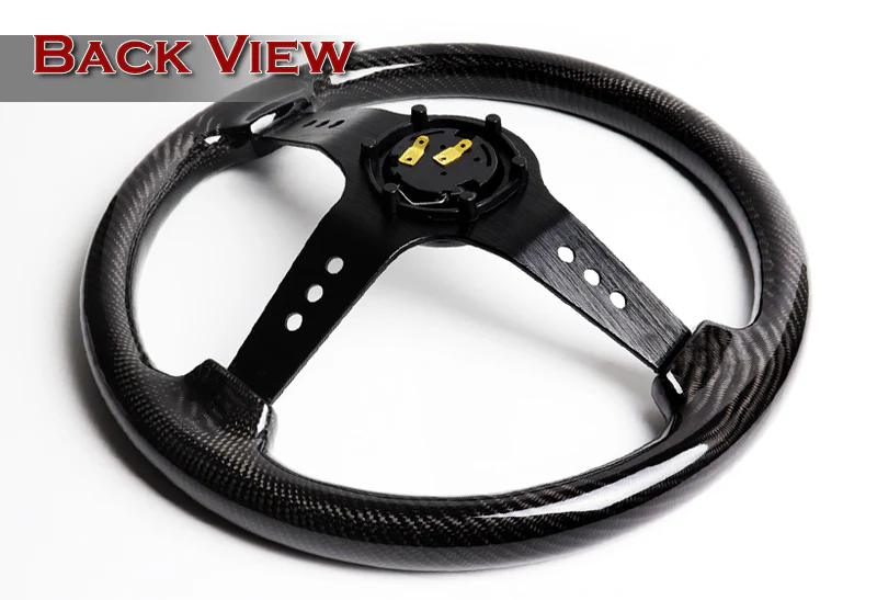 W-Power 13.5" 343mm 6-Bolt Hole JDM Euro VIP Style Real Carbon Fiber With Aluminum Finished 3-Spoke 3 Inches Deep Dish Steering Wheel - Image 4