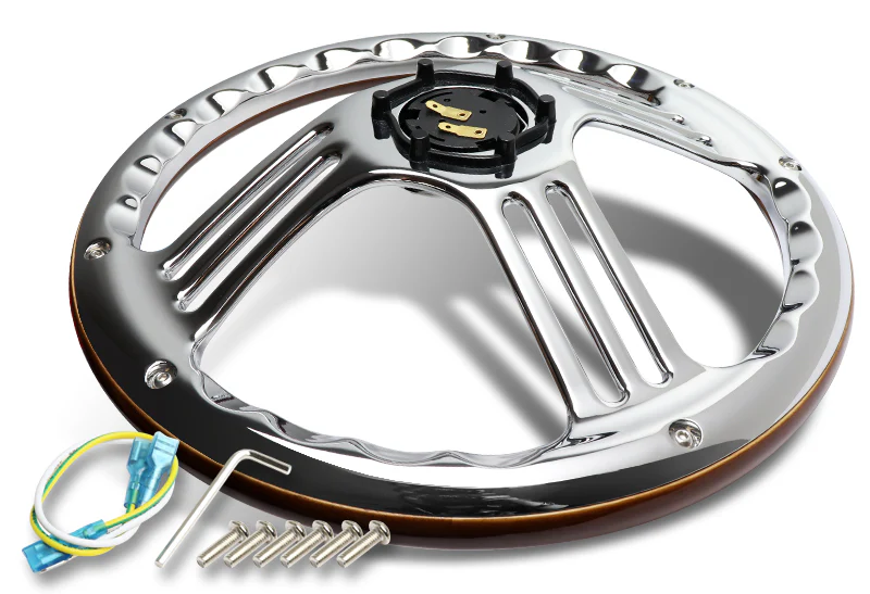 W-Power 350MM 14" Dark Wood Grip 6-Hole Chrome 3-Spoke Vintage Steering Wheel - Image 2
