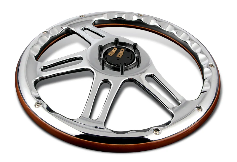 W-Power 350MM 14" Dark Wood Grip 6-Hole Chrome 4-Spoke Vintage Steering Wheel - Image 2