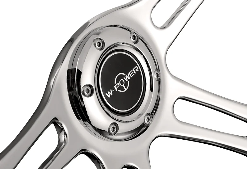 W-Power 350MM 14" Dark Wood Grip 6-Hole Chrome 4-Spoke Vintage Steering Wheel - Image 3