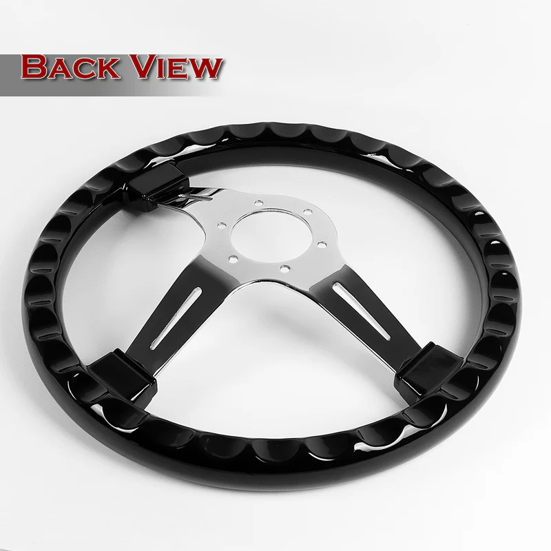 W-Power 14" 355mm 6-Bolt Hole Classic Style Galaxy Black Wood Grain Grip With Aluminum Finished 3-Spoke Steering Wheel -Chrome Center Spoke - Image 5
