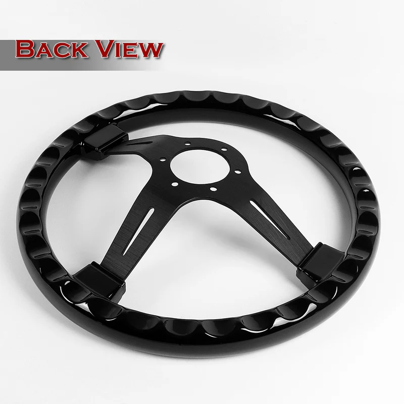 W-Power 14" 355mm 6-Bolt Hole Classic Style Galaxy Black Wood Grain Grip With Aluminum Finished 3-Spoke Steering Wheel -Black Center Spoke - Image 5