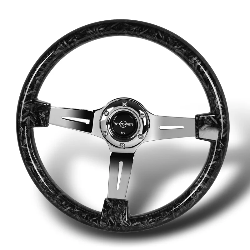 W-Power 14" 355mm 6-Bolt Hole VIP Style Galaxy Forged Carbon Fiber With Aluminum Finished 3-Spoke Steering Wheel -Forged Black Carbon Fiber - Image 2