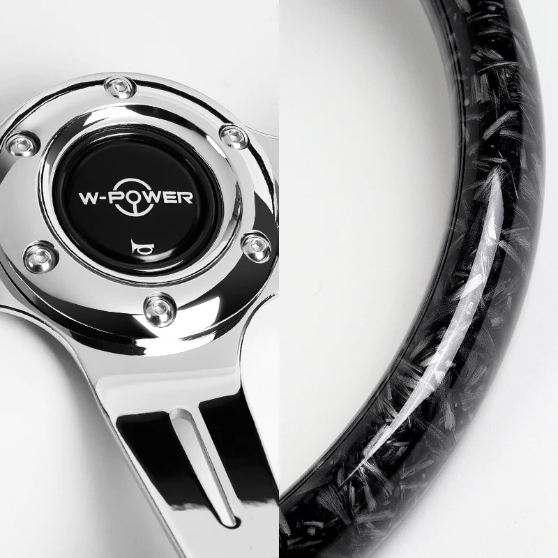 W-Power 14" 355mm 6-Bolt Hole VIP Style Galaxy Forged Carbon Fiber With Aluminum Finished 3-Spoke Steering Wheel -Forged Black Carbon Fiber - Image 4