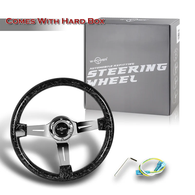 W-Power 14" 355mm 6-Bolt Hole VIP Style Galaxy Forged Carbon Fiber With Aluminum Finished 3-Spoke Steering Wheel -Forged Black Carbon Fiber - Image 6