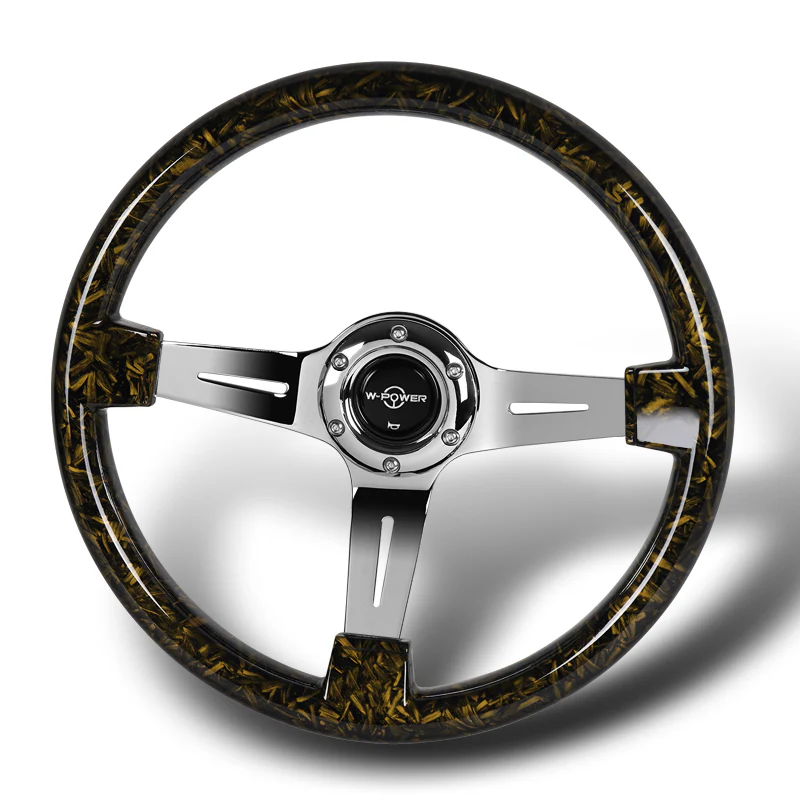 W-Power 14" 355mm 6-Bolt Hole VIP Style Galaxy Forged Carbon Fiber With Aluminum Finished 3-Spoke Steering Wheel -Forged Gold Carbon Fiber - Image 2
