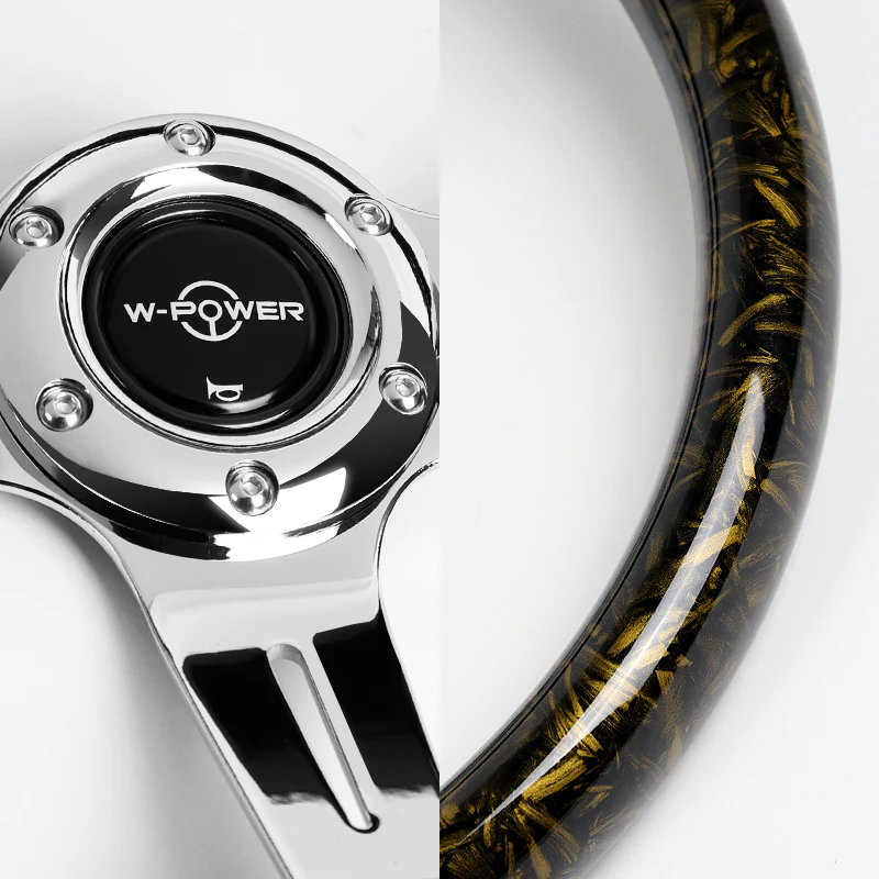W-Power 14" 355mm 6-Bolt Hole VIP Style Galaxy Forged Carbon Fiber With Aluminum Finished 3-Spoke Steering Wheel -Forged Gold Carbon Fiber - Image 4