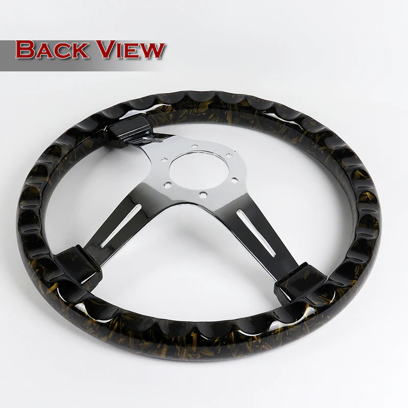 W-Power 14" 355mm 6-Bolt Hole VIP Style Galaxy Forged Carbon Fiber With Aluminum Finished 3-Spoke Steering Wheel -Forged Gold Carbon Fiber - Image 5