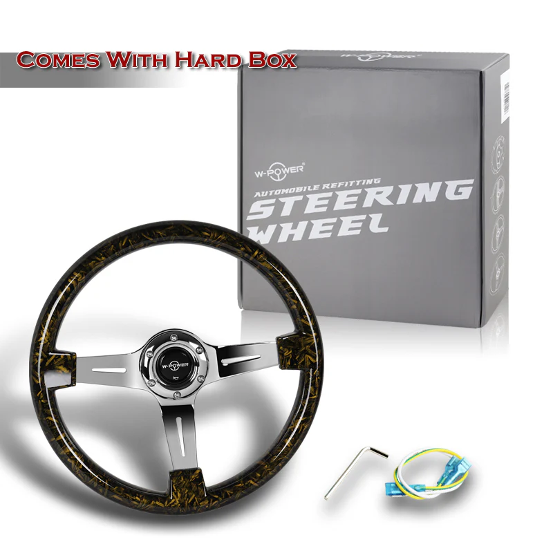 W-Power 14" 355mm 6-Bolt Hole VIP Style Galaxy Forged Carbon Fiber With Aluminum Finished 3-Spoke Steering Wheel -Forged Gold Carbon Fiber - Image 6