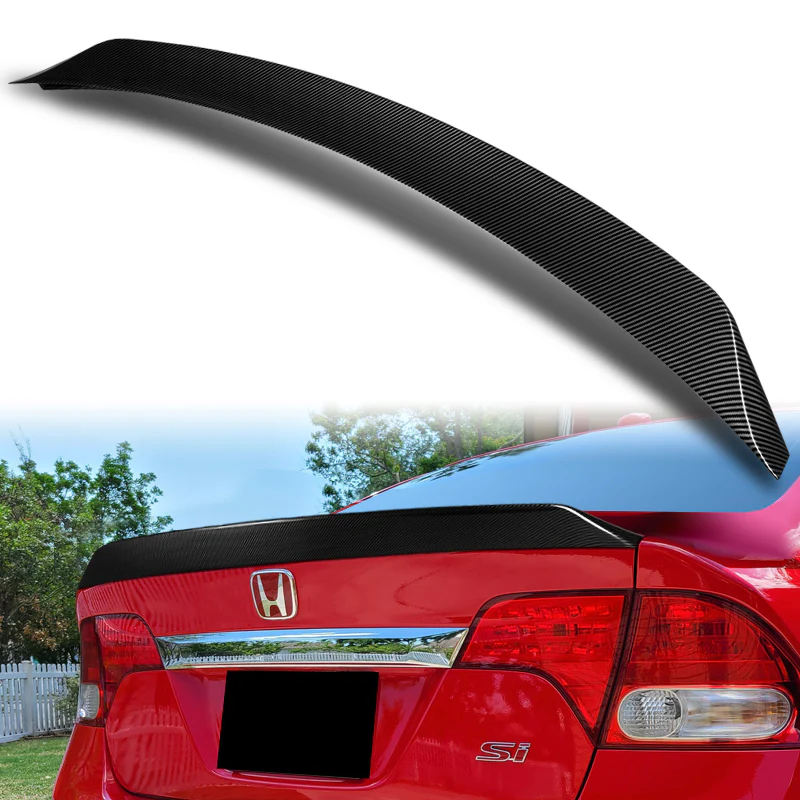 W-Power ABS AR-Style Rear Trunk Lip Duckbill Spoiler Wing For 2006-2011 Honda Civic Sedan 4DR -Carbon Fiber Look - Image 6