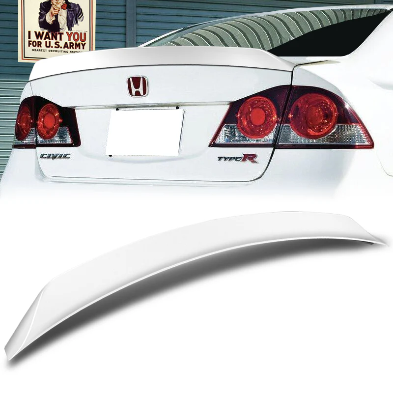 W-Power ABS AR-Style Rear Trunk Lip Duckbill Spoiler Wing For 2006-2011 Honda Civic Sedan 4DR -Pearl White - Image 5