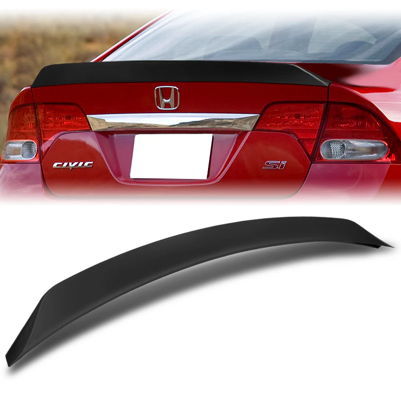 W-Power ABS AR-Style Rear Trunk Lip Duckbill Spoiler Wing For 2006-2011 Honda Civic Sedan 4DR -Unpainted Matte Black - Image 5