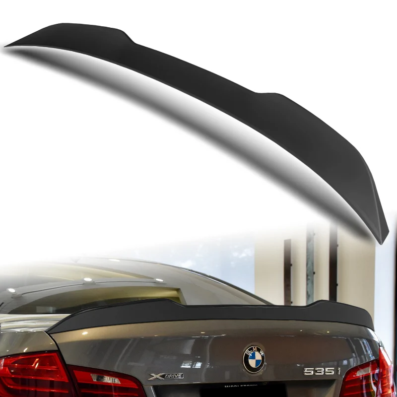 W-Power ABS PSM-Style Rear Trunk Lip Duckbill Spoiler Wing For 2011-2016 BMW 5-Series M5 / F10 / F18 Sedan -Unpainted Matte Black - Image 5