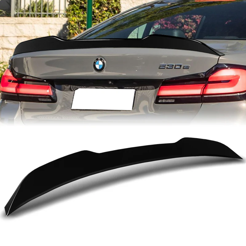 W-Power ABS PSM-Style Rear Trunk Lip Duckbill Spoiler Wing For 2017-2023 BMW 5-Series G30 / G38 -Pearl Black - Image 6