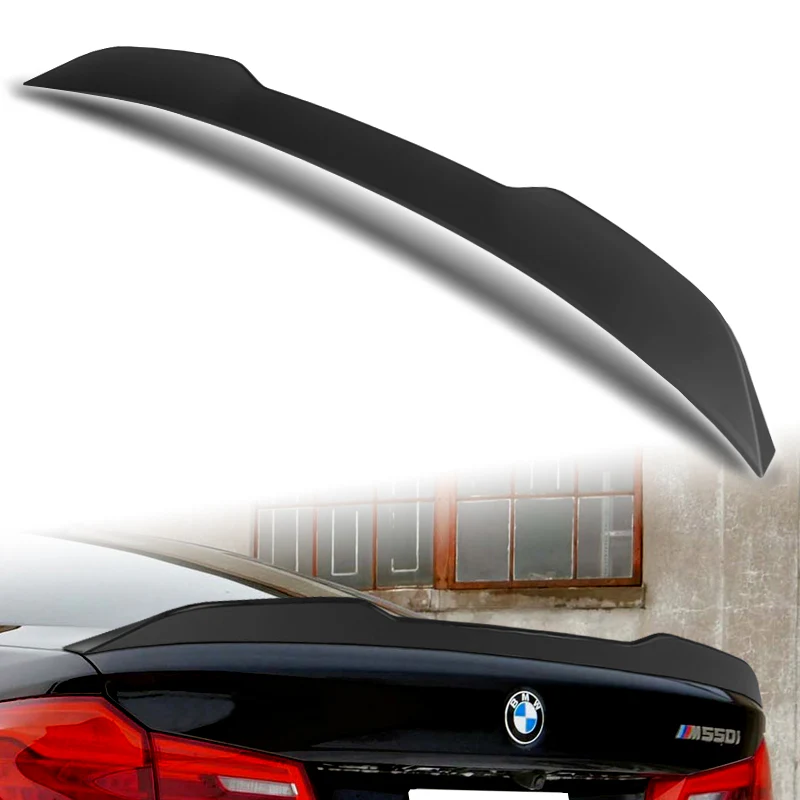 W-Power ABS PSM-Style Rear Trunk Lip Duckbill Spoiler Wing For 2017-2023 BMW 5-Series G30 / G38 -Unpainted Matte Black - Image 5