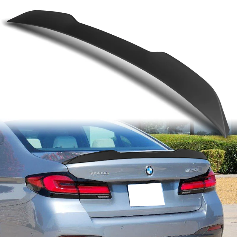 W-Power ABS PSM-Style Rear Trunk Lip Duckbill Spoiler Wing For 2017-2023 BMW 5-Series G30 / G38 -Unpainted Matte Black - Image 6