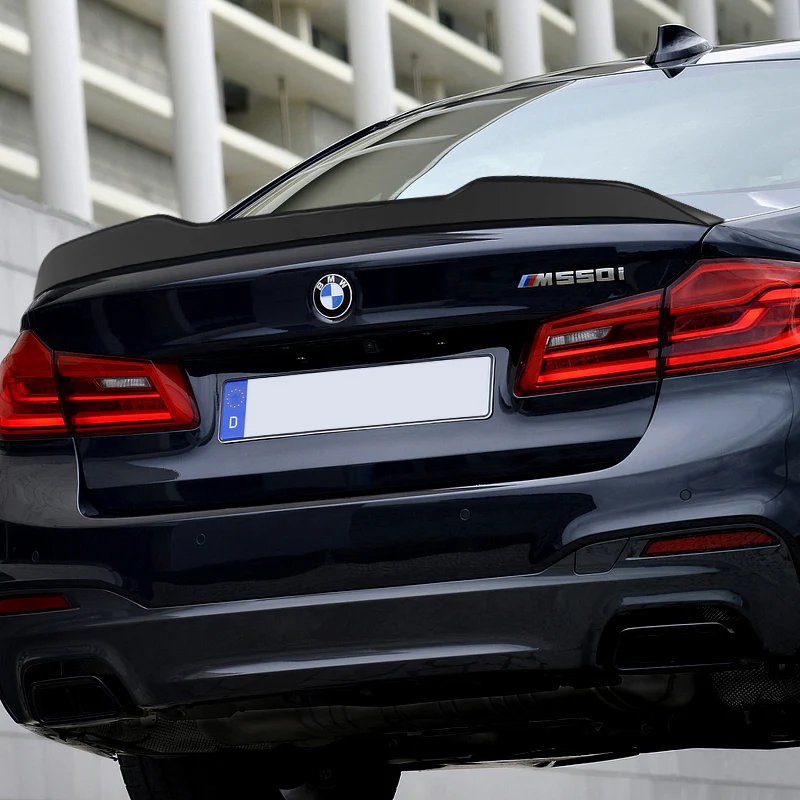 W-Power ABS PSM-Style Rear Trunk Lip Duckbill Spoiler Wing For 2017-2023 BMW 5-Series G30 / G38 -Unpainted Matte Black - Image 7