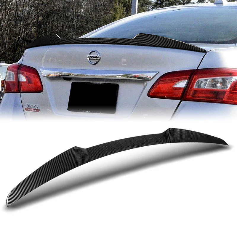 W-Power ABS V-Style Rear Trunk Lip Duckbill Spoiler Wing For 2013-2019 Nissan Sentra -Carbon Fiber Look - Image 5