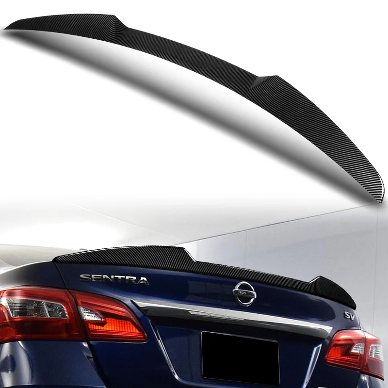 W-Power ABS V-Style Rear Trunk Lip Duckbill Spoiler Wing For 2013-2019 Nissan Sentra -Carbon Fiber Look - Image 6