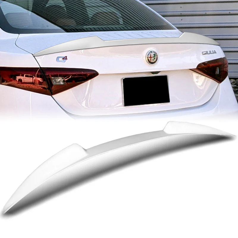 W-Power ABS V-Style Rear Trunk Lip Duckbill Spoiler Wing For 2017-2023 Alfa Romeo Giulia -Pearl White - Image 5