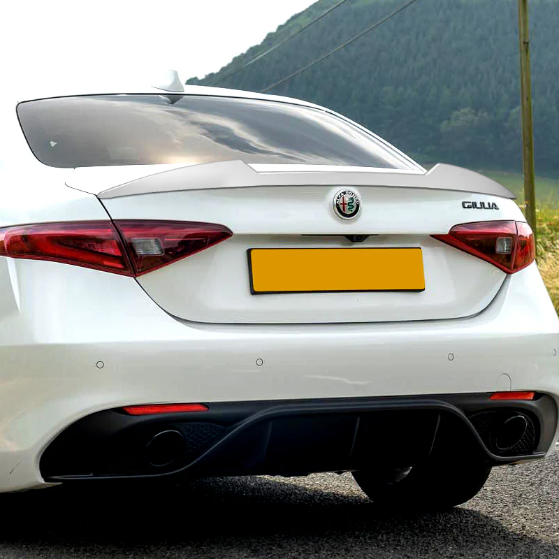 W-Power ABS V-Style Rear Trunk Lip Duckbill Spoiler Wing For 2017-2023 Alfa Romeo Giulia -Pearl White - Image 7