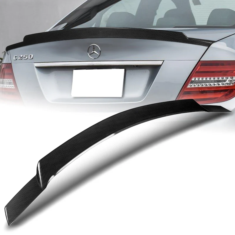 W-Power ABS V-Style Rear Trunk Lip Spoiler Wing For 2008-2014 Mercedes-Benz C-Class W204 -Carbon Fiber Look - Image 6