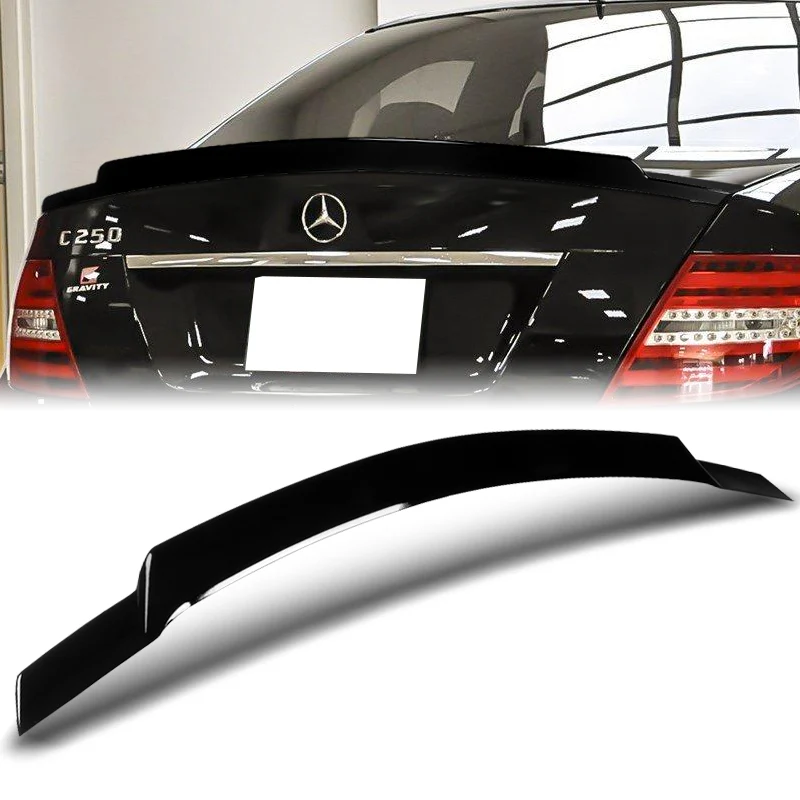 W-Power ABS V-Style Rear Trunk Lip Spoiler Wing For 2008-2014 Mercedes-Benz C-Class W204 -Pearl Black - Image 5