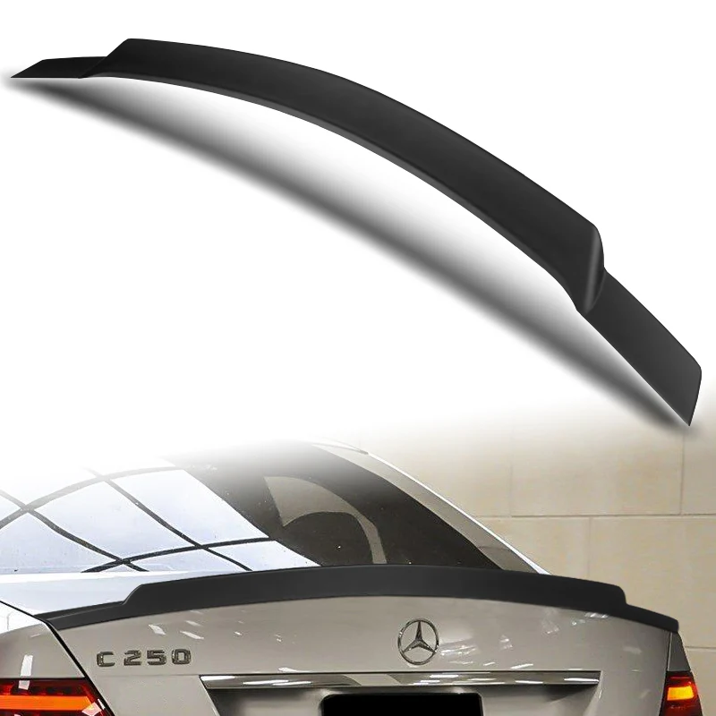 W-Power ABS V-Style Rear Trunk Lip Spoiler Wing For 2008-2014 Mercedes-Benz C-Class W204 -Unpainted Matte Black - Image 5