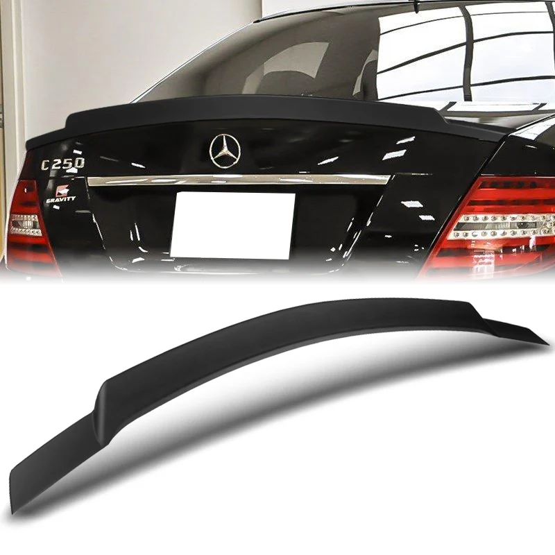 W-Power ABS V-Style Rear Trunk Lip Spoiler Wing For 2008-2014 Mercedes-Benz C-Class W204 -Unpainted Matte Black - Image 6