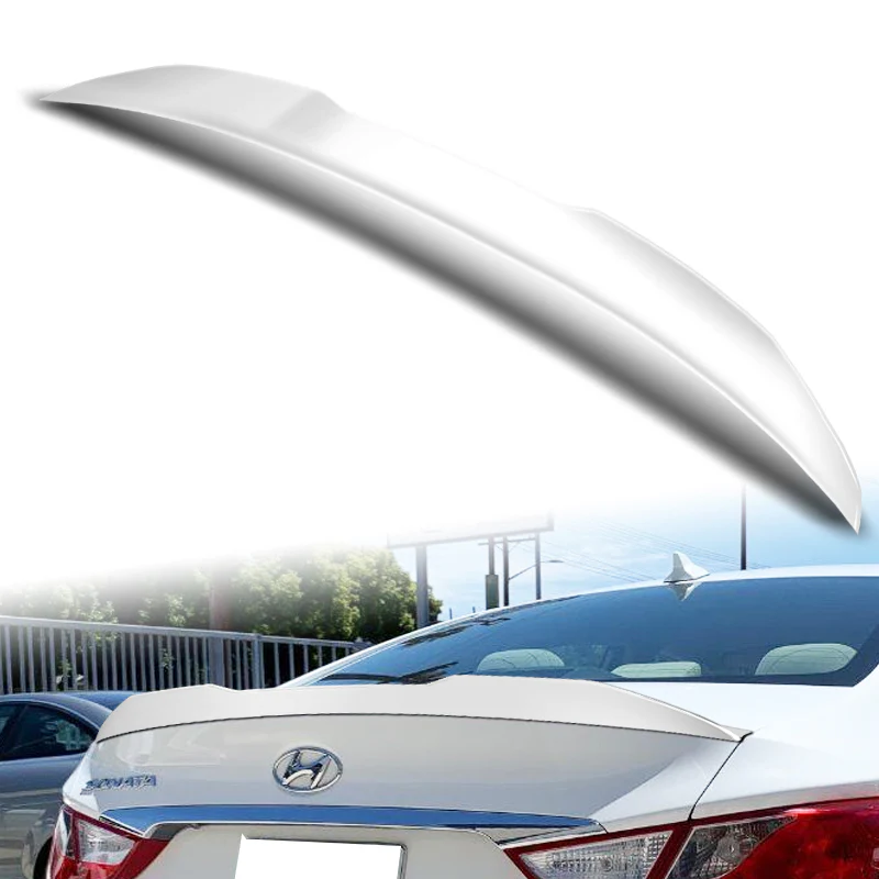 W-Power ABS V-Style Rear Trunk Lip Spoiler Wing For 2011-2014 Hyundai Sonata -Pearl White - Image 5
